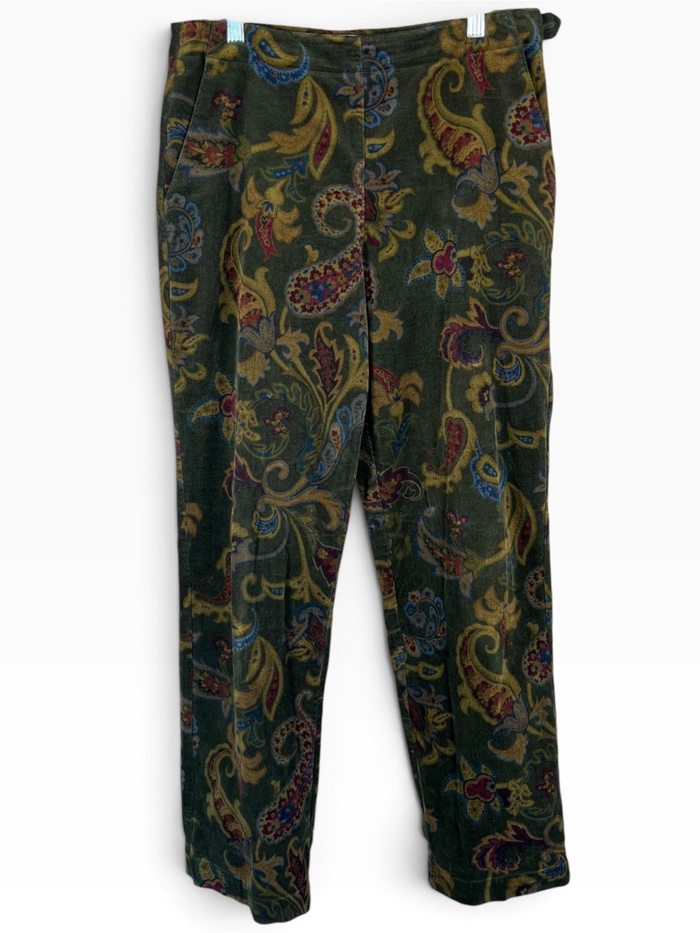 VTG Talbots Paisley Corduroy Pants Womens 8 Olive Green Preppy 90s Heritage Fall